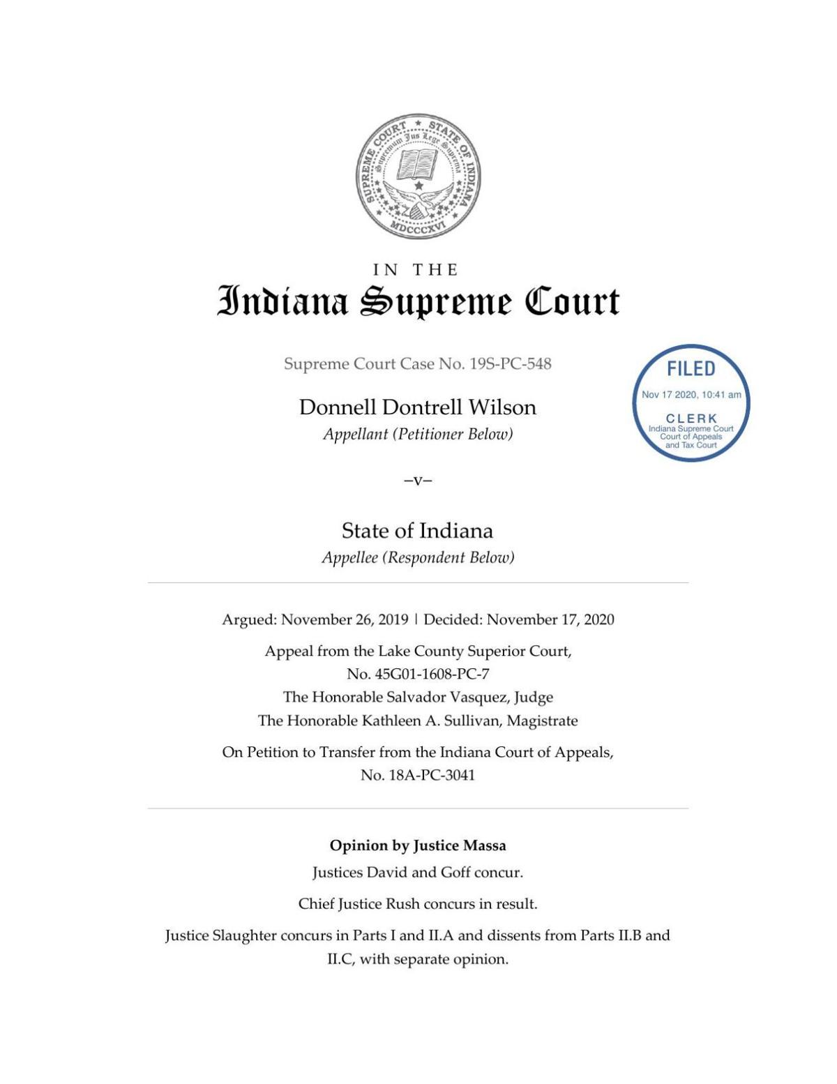 Wilson v. State ruling of Indiana Supreme Court