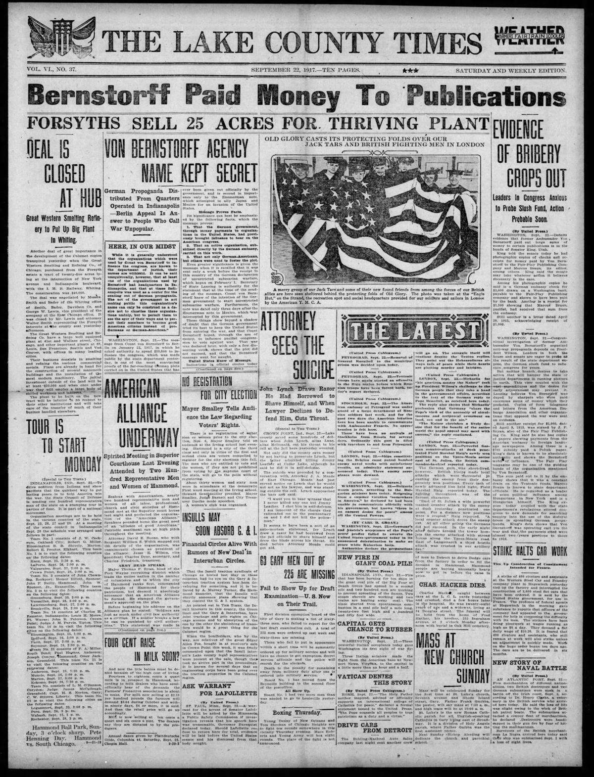 Sept. 22, 1917: Forsyths Sell 25 Acres for Thriving Plant