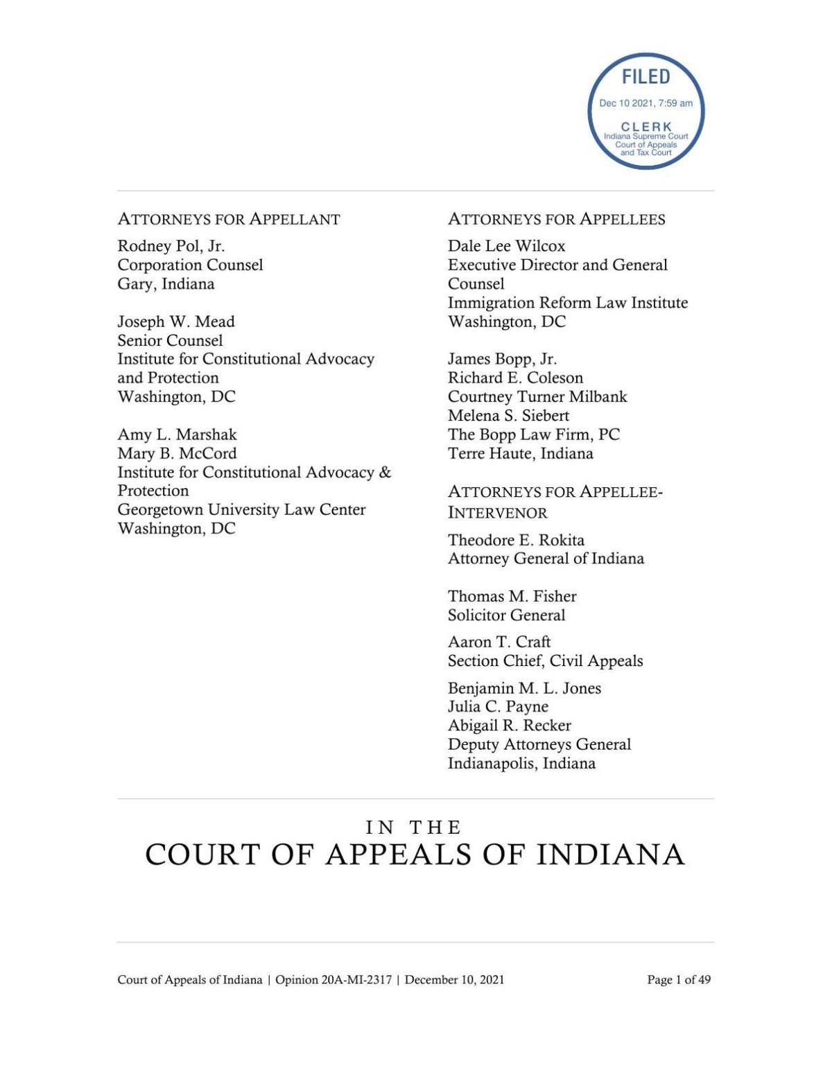 Gary v. Nicholson ruling of Indiana Court of Appeals