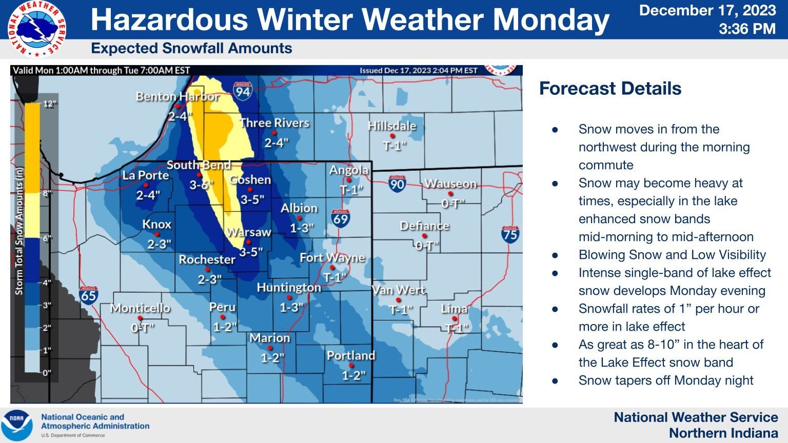 Strong Winds, Blowing Snow May Impact Northwest Indiana Mon.