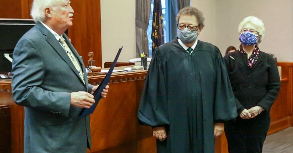 Senior Porter County Superior Court Judge Roger Bradford receives
