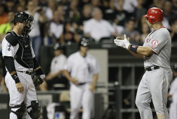 Chicago White Sox catcher A.J. Pierzynski tries to catch a pop