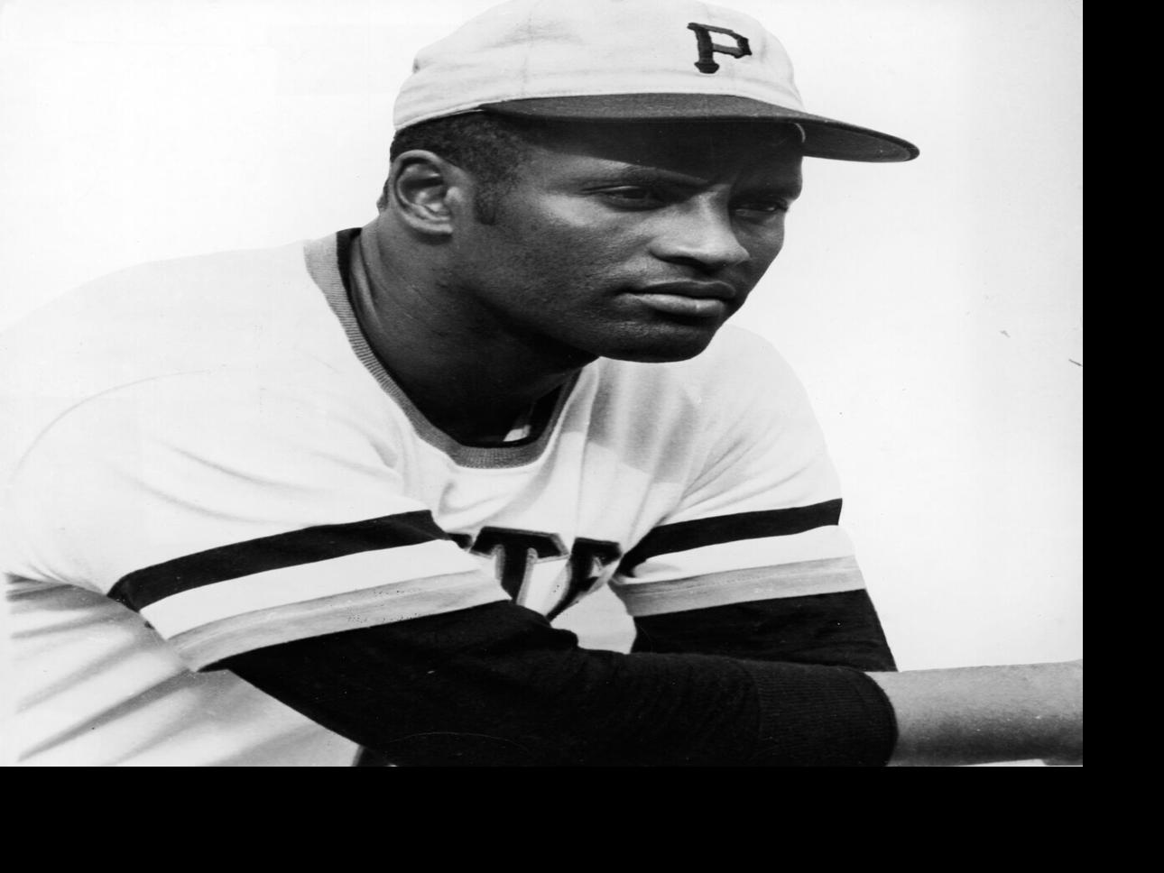 Portrait of Puerto Rican-born baseball player Roberto Clemente in his 1970 s Pittsburgh Pirates uniform.