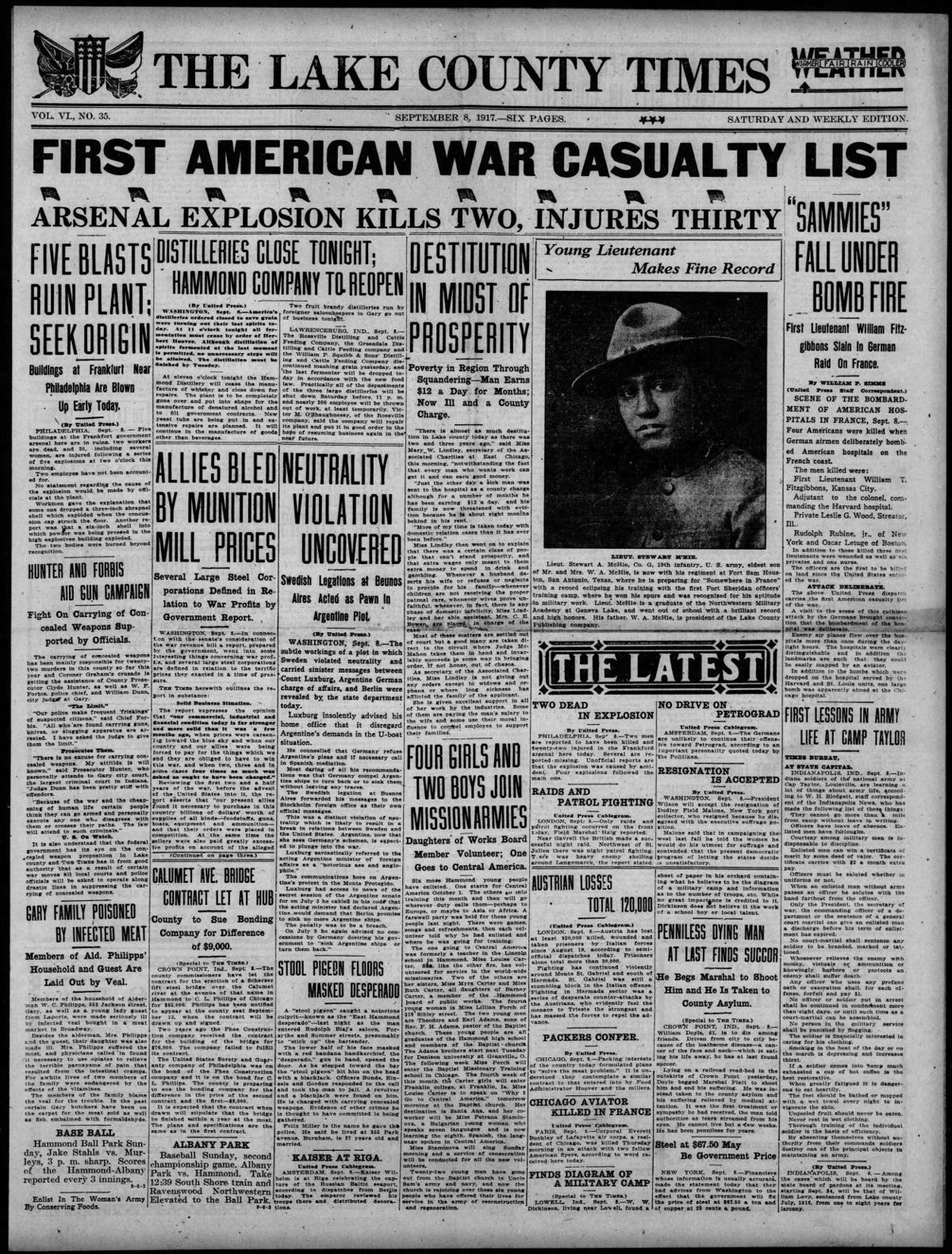 Sept. 8, 1917: First American War Casualty List