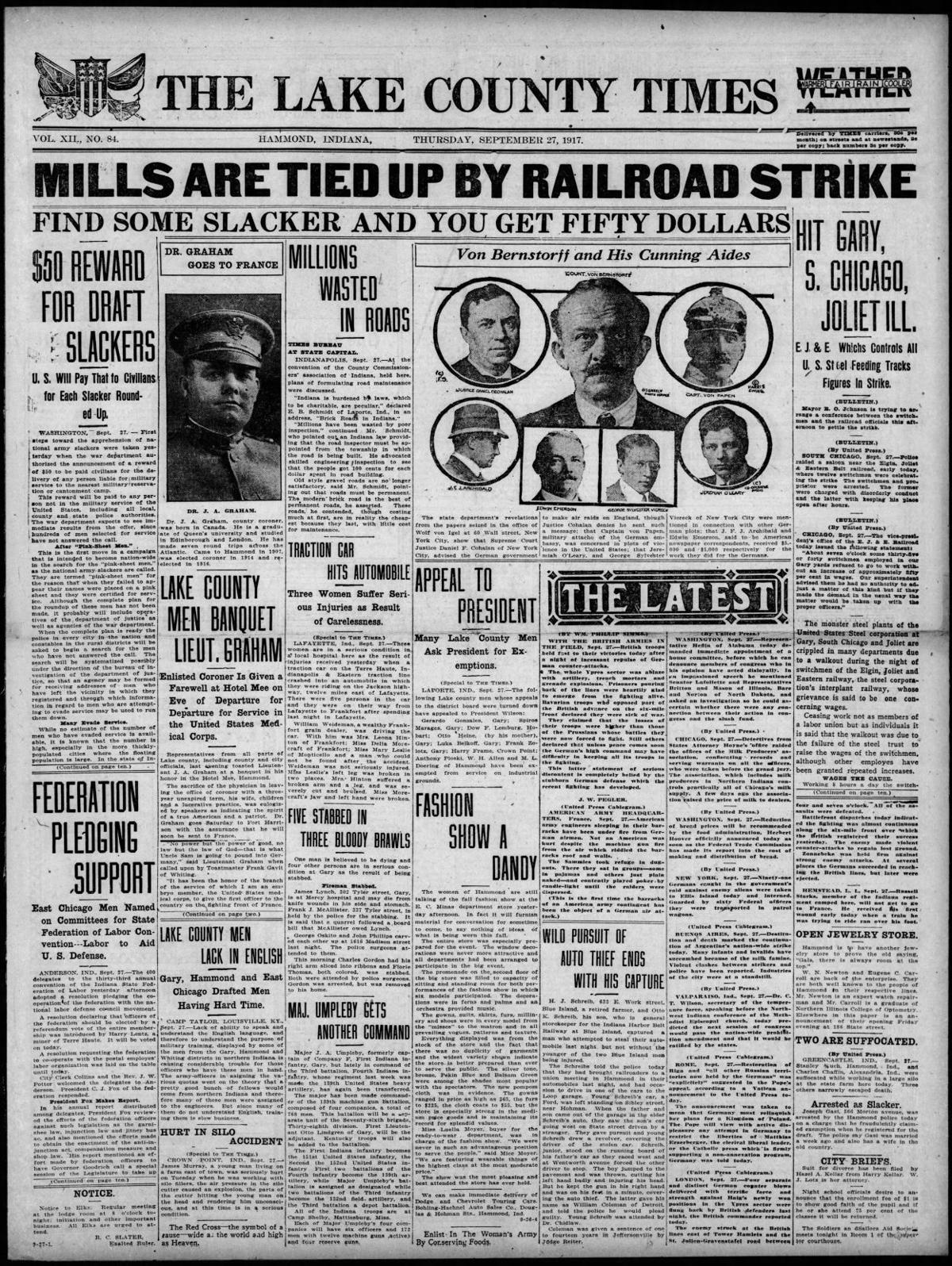 Sept. 27, 1917: Mills Are Tied Up By Railroad Strike
