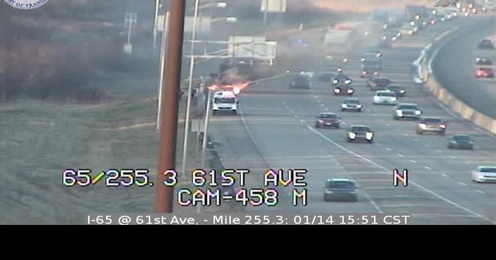 Vehicle fire stalls traffic on I-65