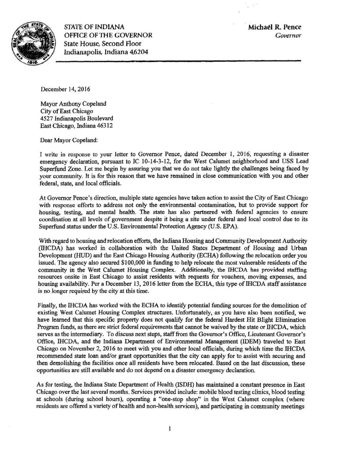 Pence Letter | | nwitimes.com