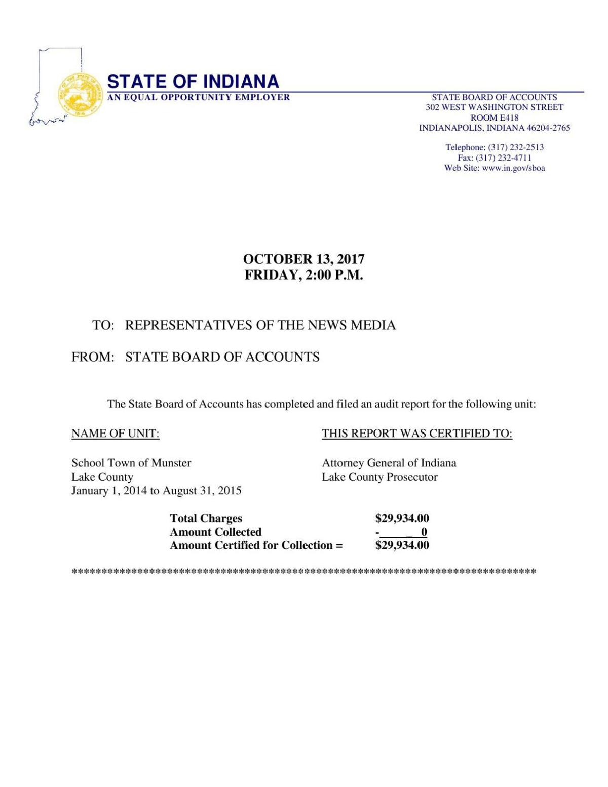 Indiana State Board of Accounts letter