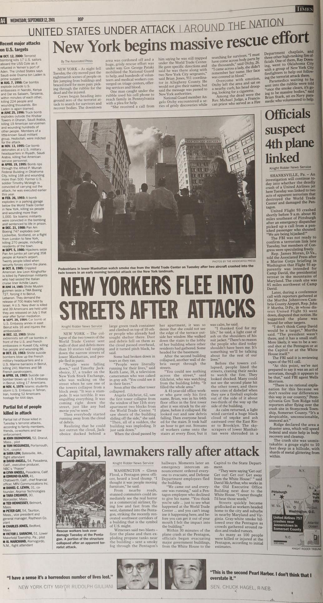 Gallery: 9/11 coverage on Sept. 12, 2001