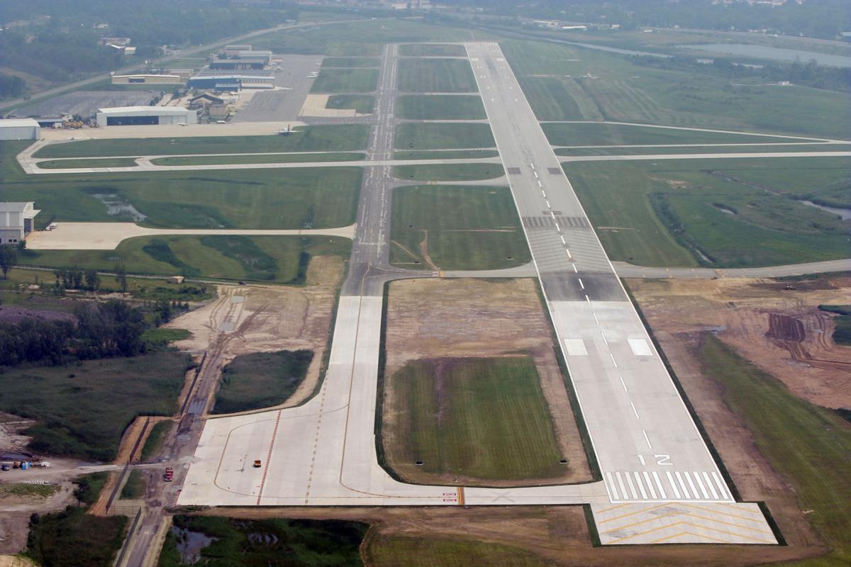 Aerial view of the Gary-Chicago International Airport with its newly extended runway