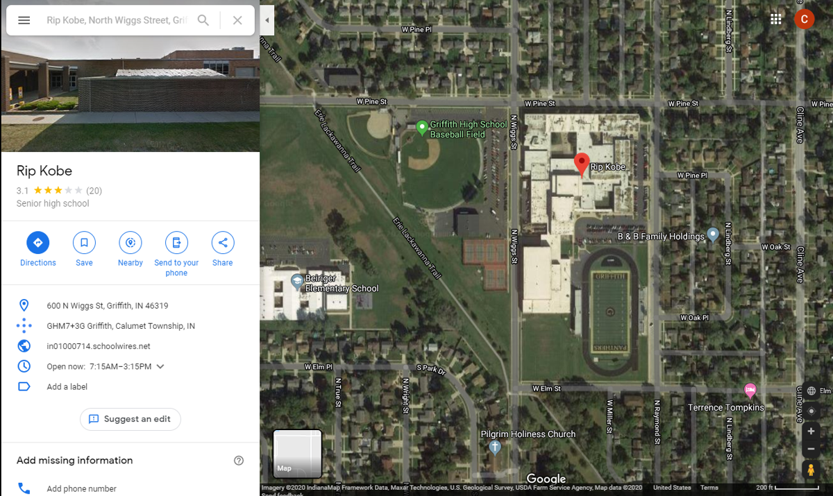 Update Griffith High School Name Restored After Google Maps Search Yields Rip Kobe Location Result Education Nwitimes Com