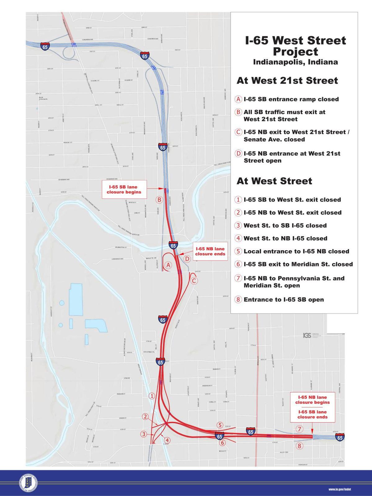 Map of Interstate 65 closure at downtown Indianapolis ... Map of Interstate 65 closure at downtown Indianapolis ...