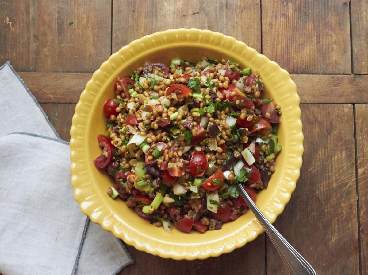 Mediterranean tomato wheat berry salad
