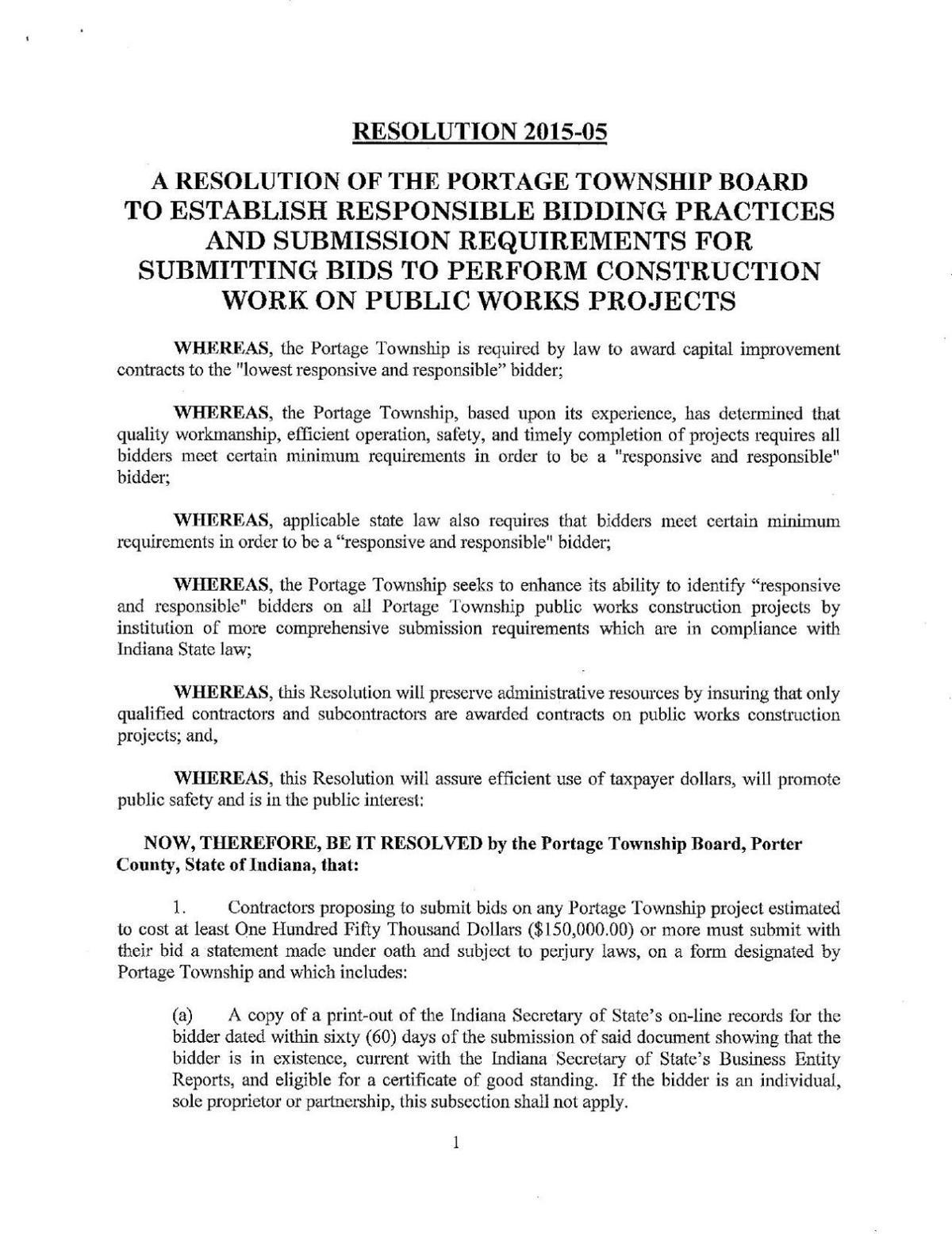 Portage Township Board Approves Responsible Bidders Resolution Nwitimes Com