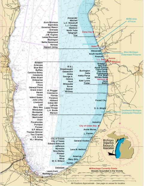 lake michigan shipwrecks map Shipwrecks Of Lake Michigan Leisure Lifestyles Nwitimes Com lake michigan shipwrecks map