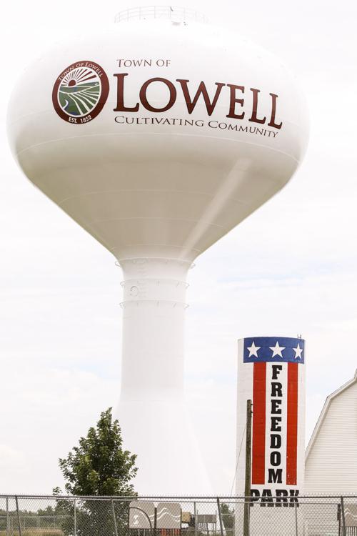 The water tower at Fredom Park in Lowell.