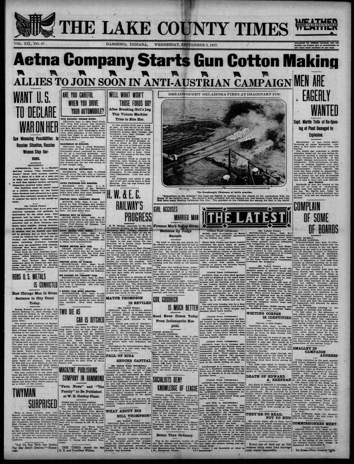 Sept. 5, 1917: Aetna Company Starts Gun Cotton Making