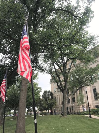 courthouse with American flag