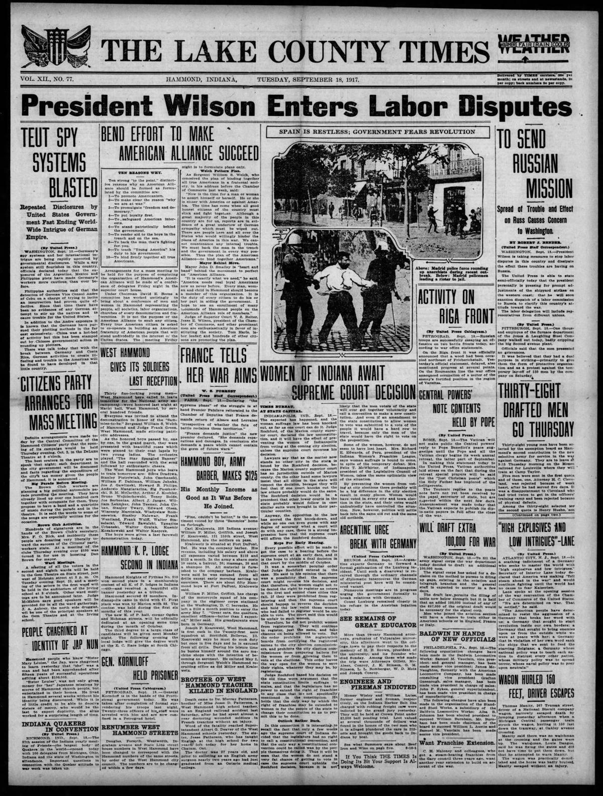 Sept. 18, 1917: President Wilson Enters Labor Disputes