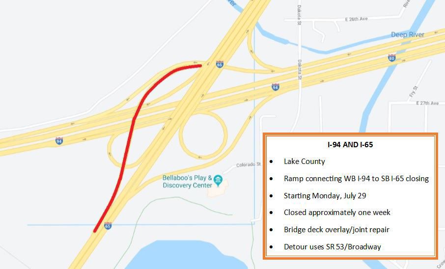 Start of oneweek ramp closure at I80/94 and I65 moved to Wednesday