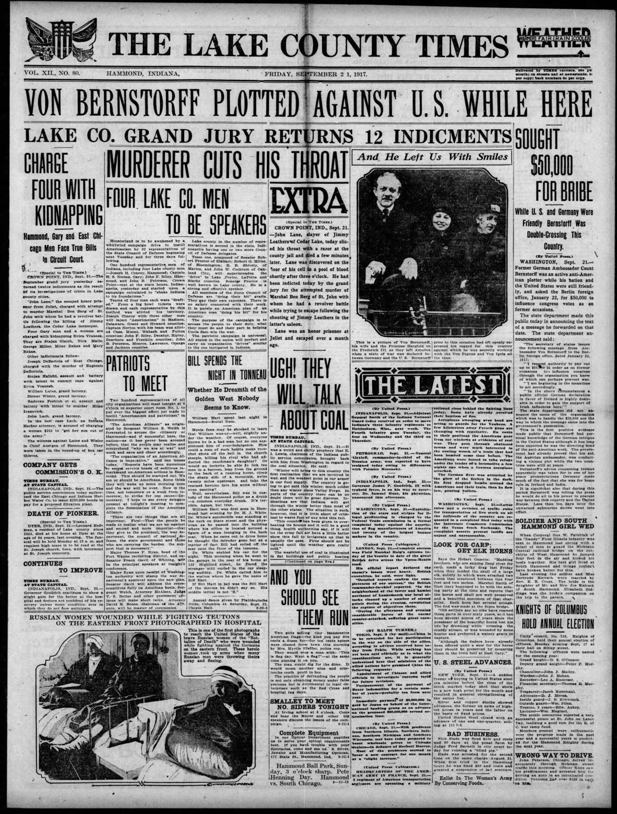 Sept. 21, 1917: Lake Co. Grand Jury Returns 12 Indictments
