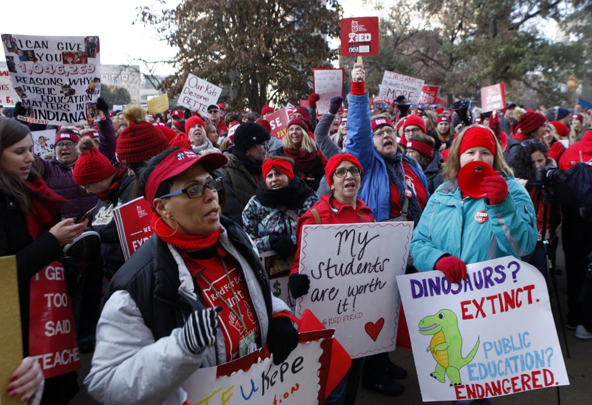 Teachers protest at Indiana Statehouse as legislative session continues