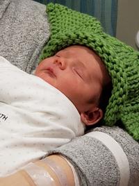 Babies don Baby Yoda caps at Franciscan Health hospitals