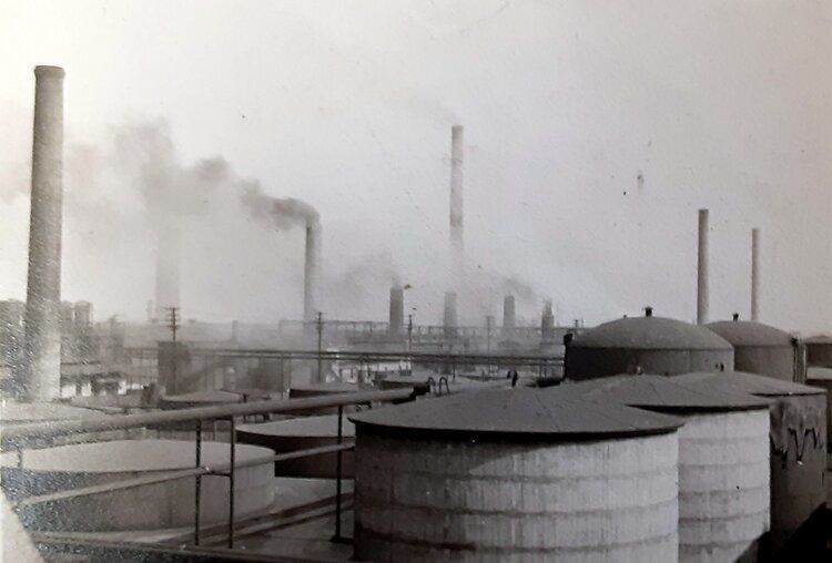Workmen outside at Whiting,Indiana,IN,Refinery of Standard Oil Company,c1952 