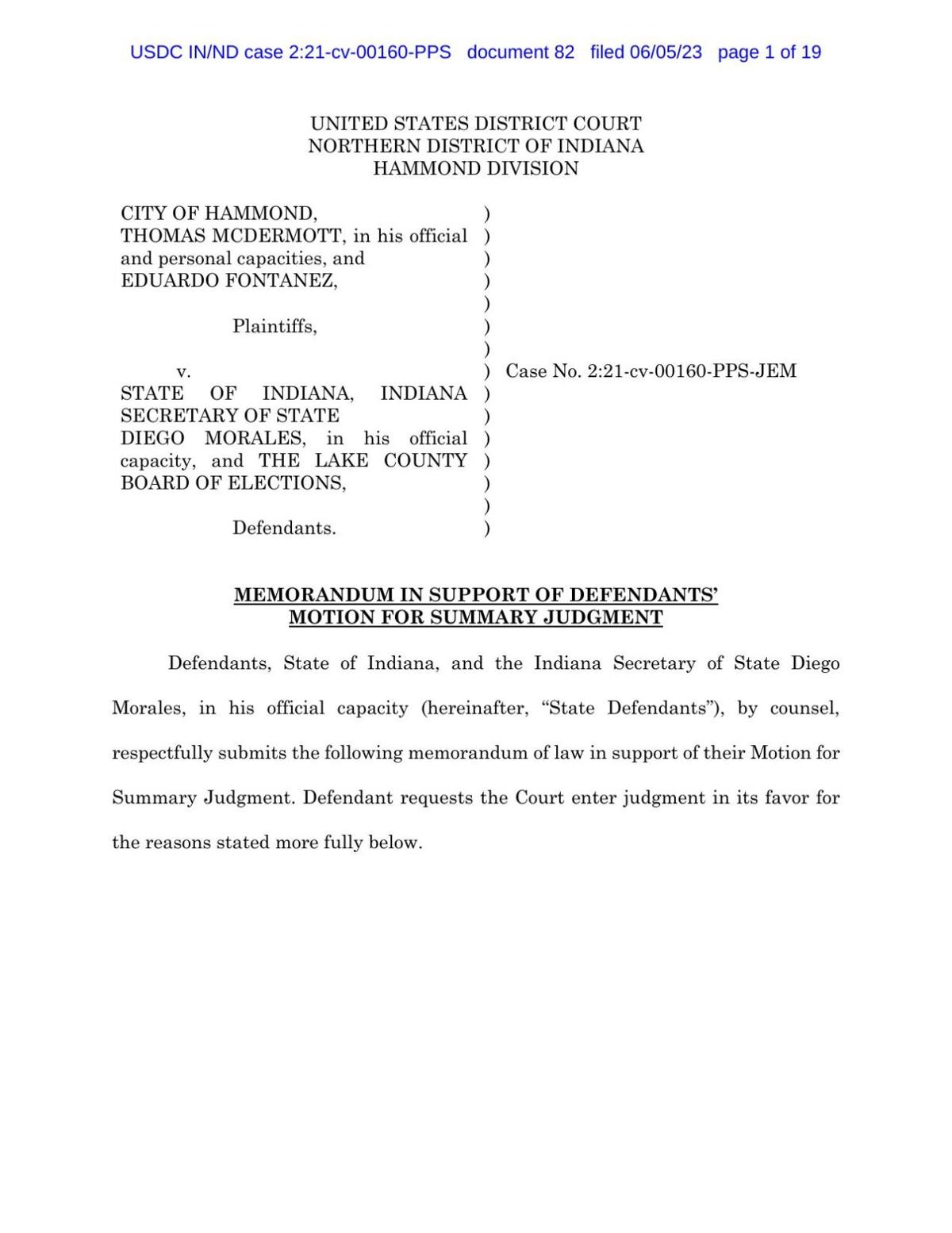 State defendants' summary judgment brief