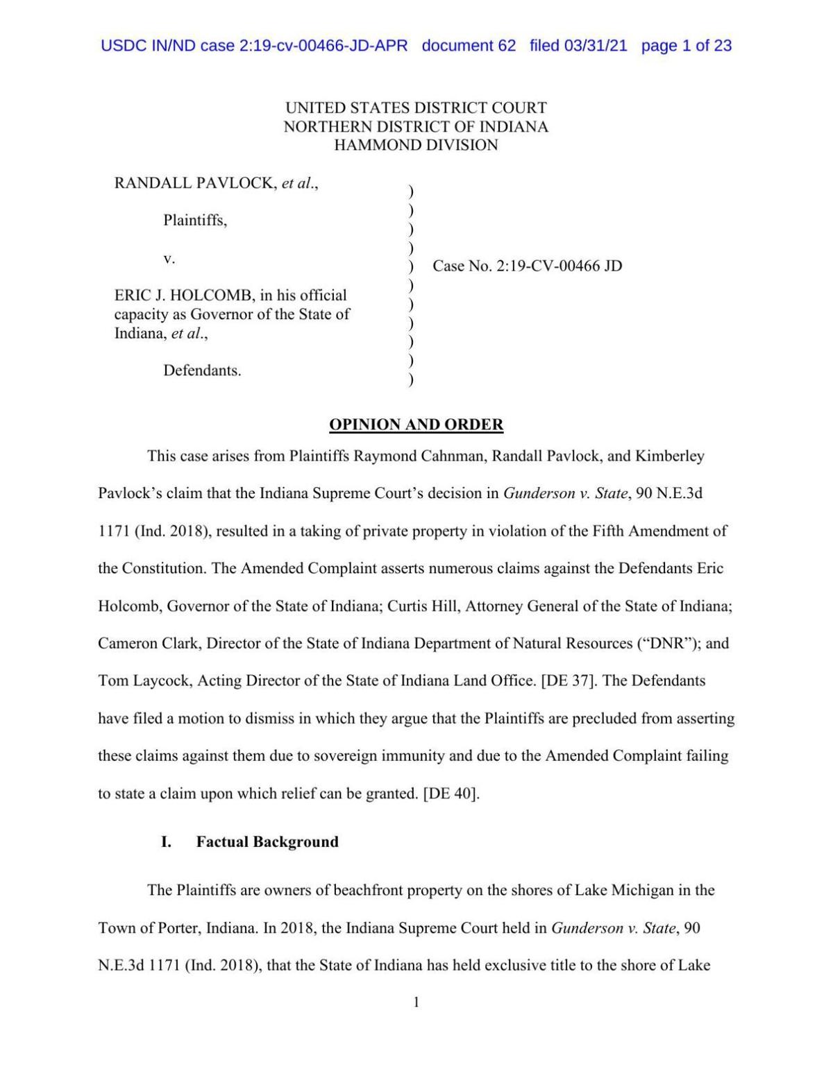 Pavlock v. Holcomb ruling of U.S. District Court