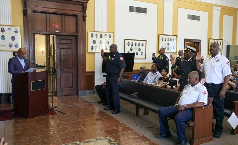 Fireﬁghters being honored and their new positions