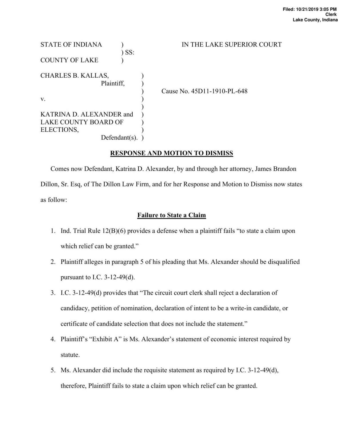 Kallas v. Alexander motion to dismiss by Alexander nwitimes.com Kallas v. Alexander motion to dismiss by Alexander nwitimes.com