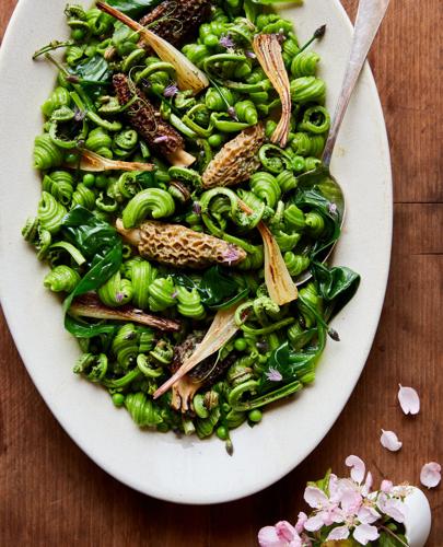 Ramp Top Pasta with Morels and Fiddleheads