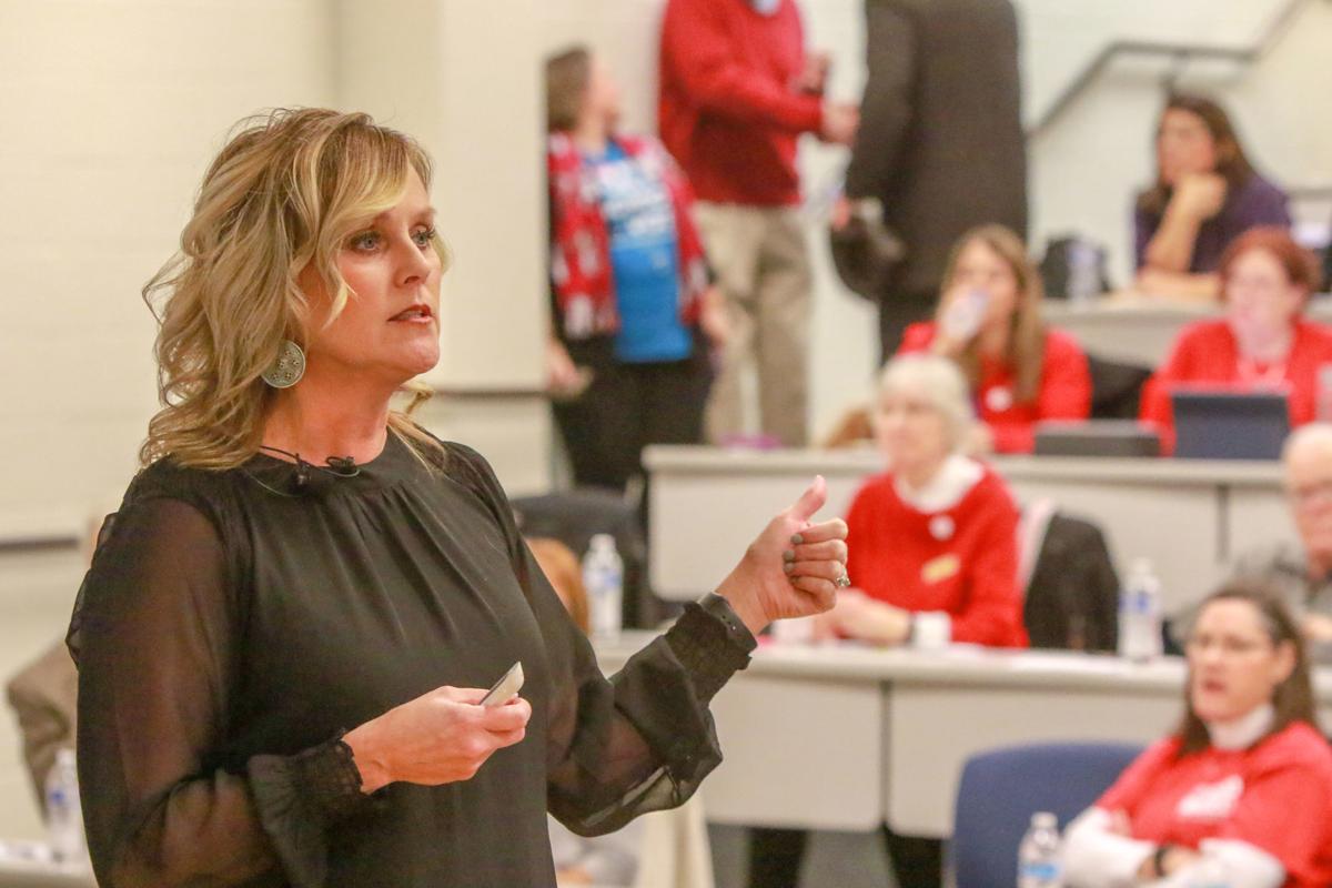 State Superintendent of Education Jennifer McCormick speaks at Merrillville High School
