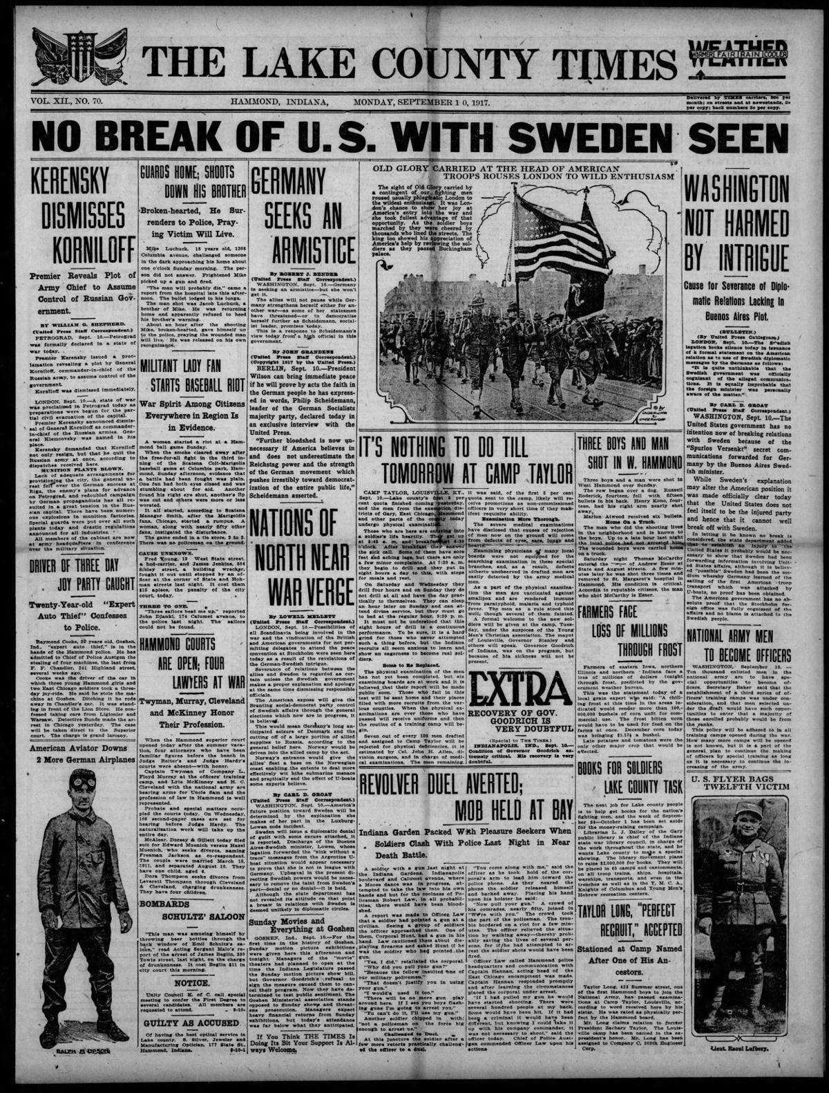 Sept. 10, 1917: Revolver Duel Averted; Mob Kept at Bay