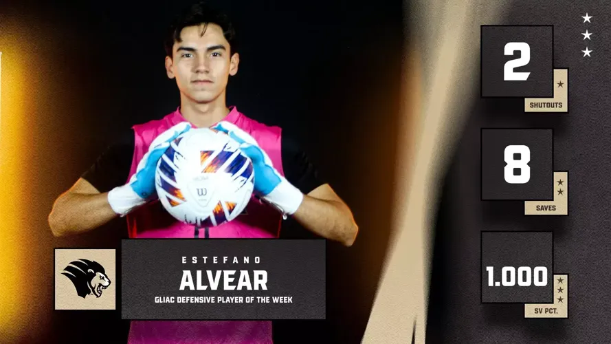 Alvear garners Men's Soccer GLIAC Defensive Player of the Week honors