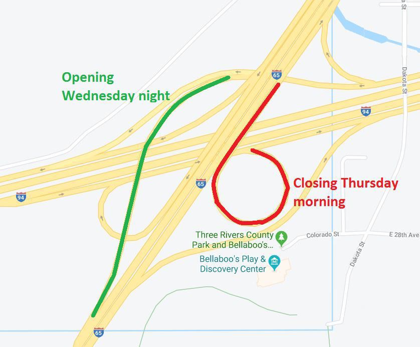 Ramp closure at I-80/94 and I-65 shifts Wednesday