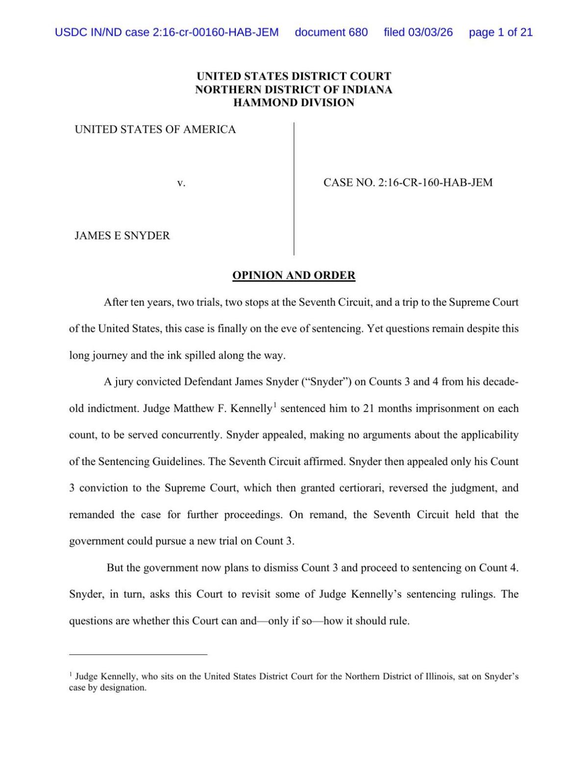 Judge maintains sentencing enhancements for James Snyder