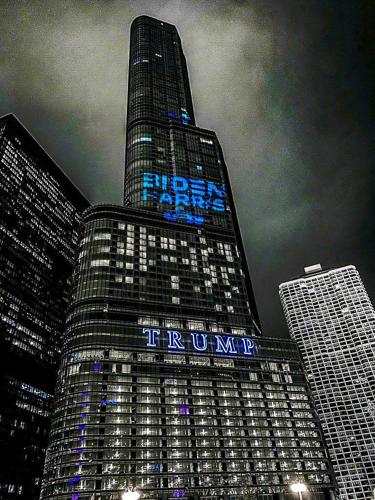 USW shines Biden-Harris 'batlight' on Trump Tower in Chicago