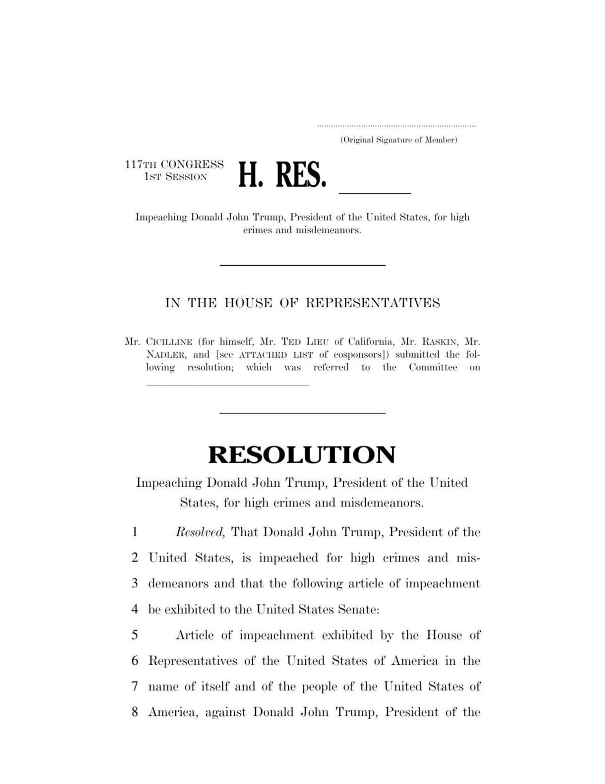 U.S. House impeachment resolution against President Donald Trump