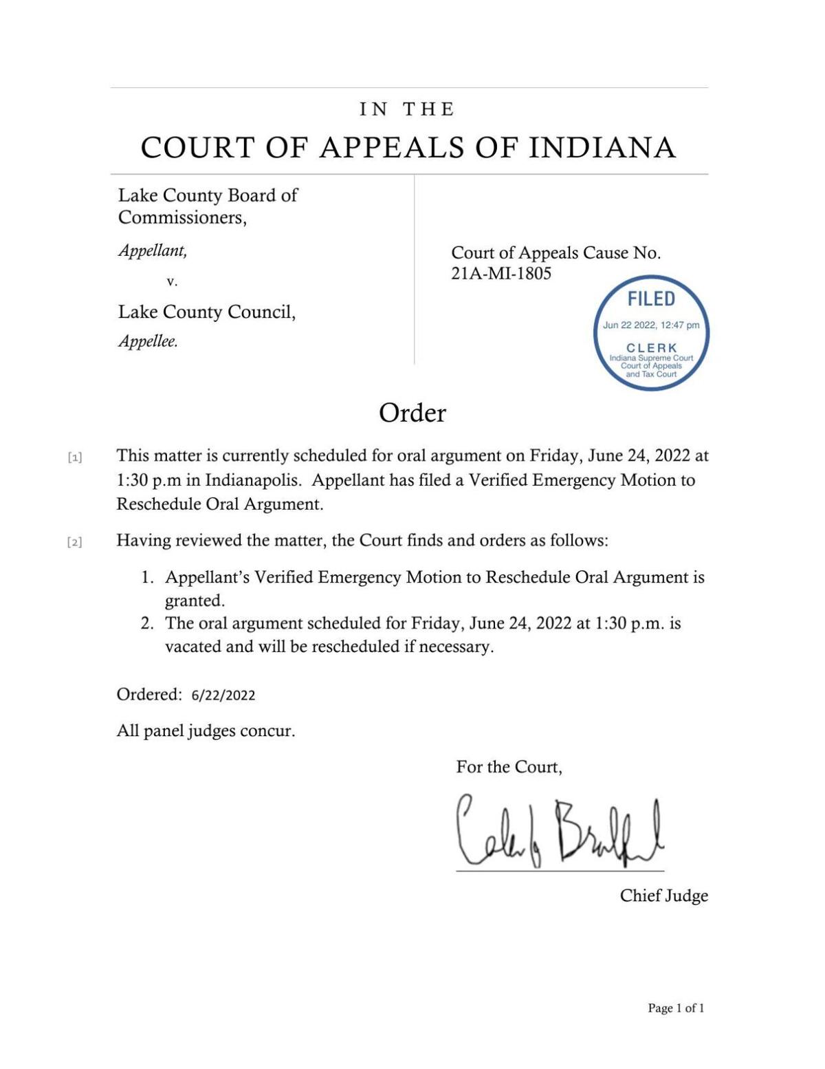 Oral arguments called off in Lake County separation of powers lawsuit