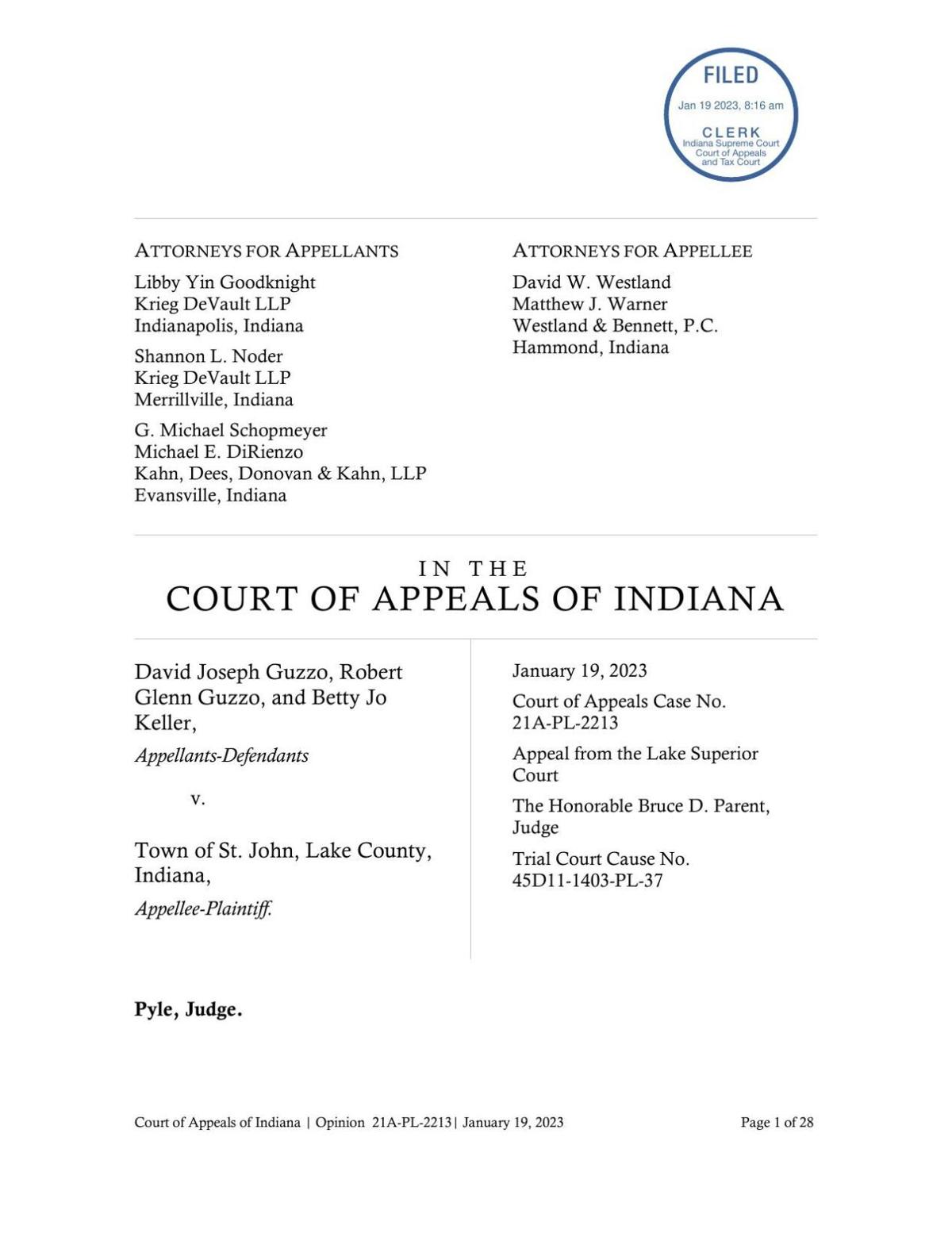 Guzzo v. St. John ruling of Indiana Court of Appeals