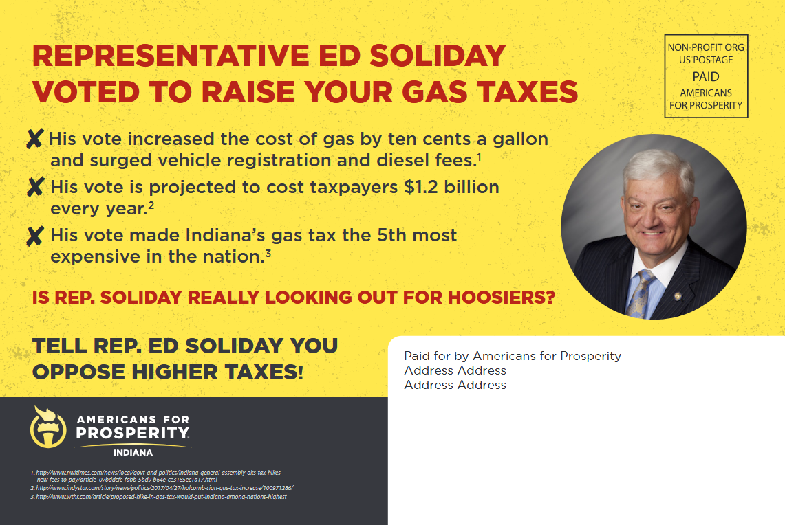 Anti-tax group targets Soliday for leading Indiana's road funding effort