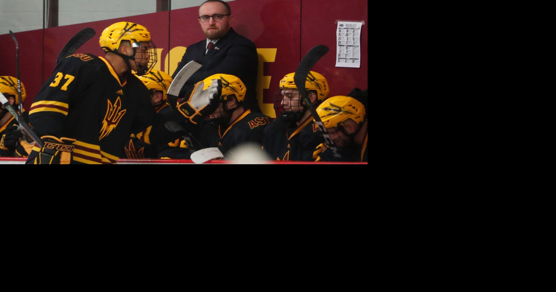 Arizona State hockey head coach Greg Powers watches his team as they ...