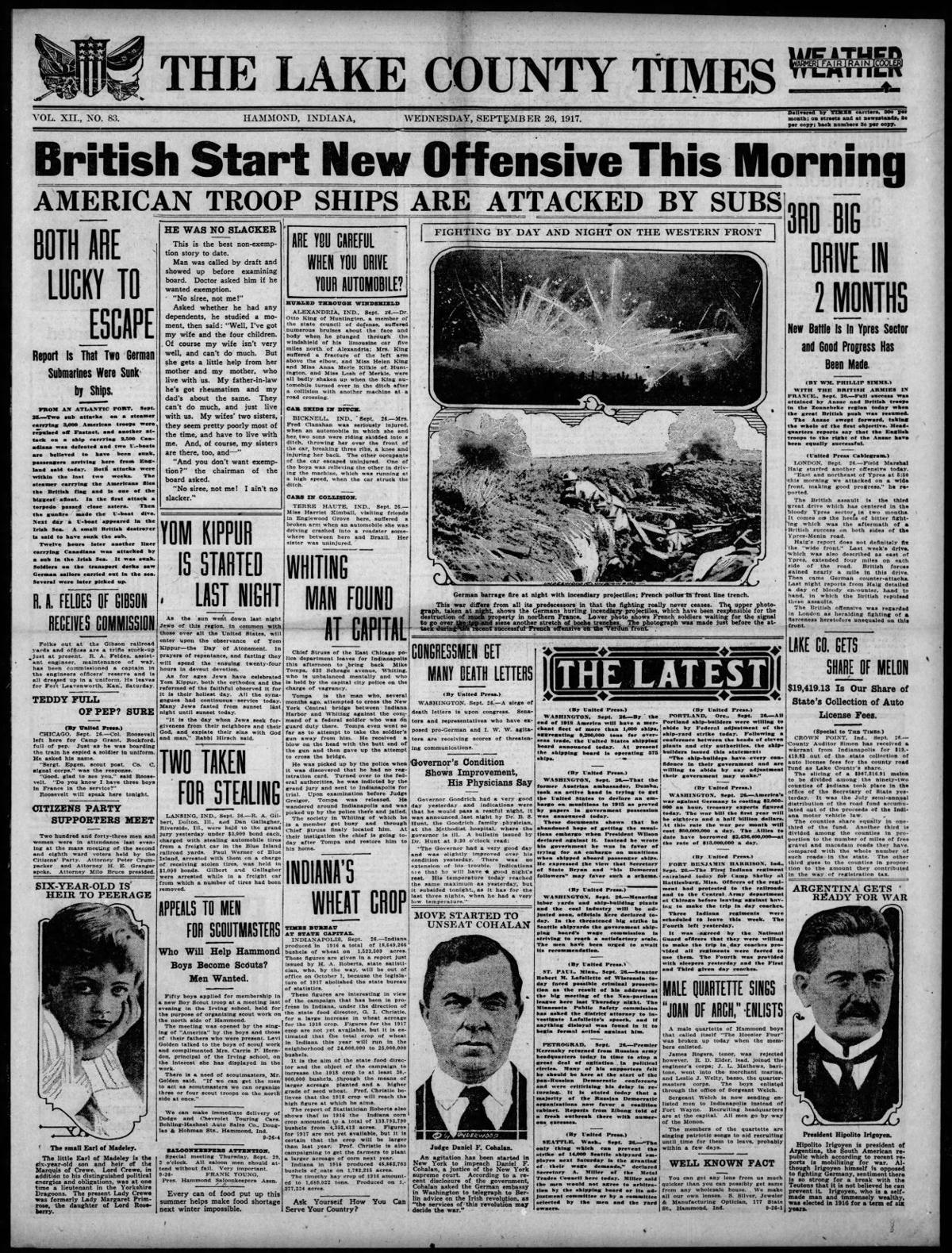 Sept. 26, 1917:American Troop Ships Are Attacked By Subs
