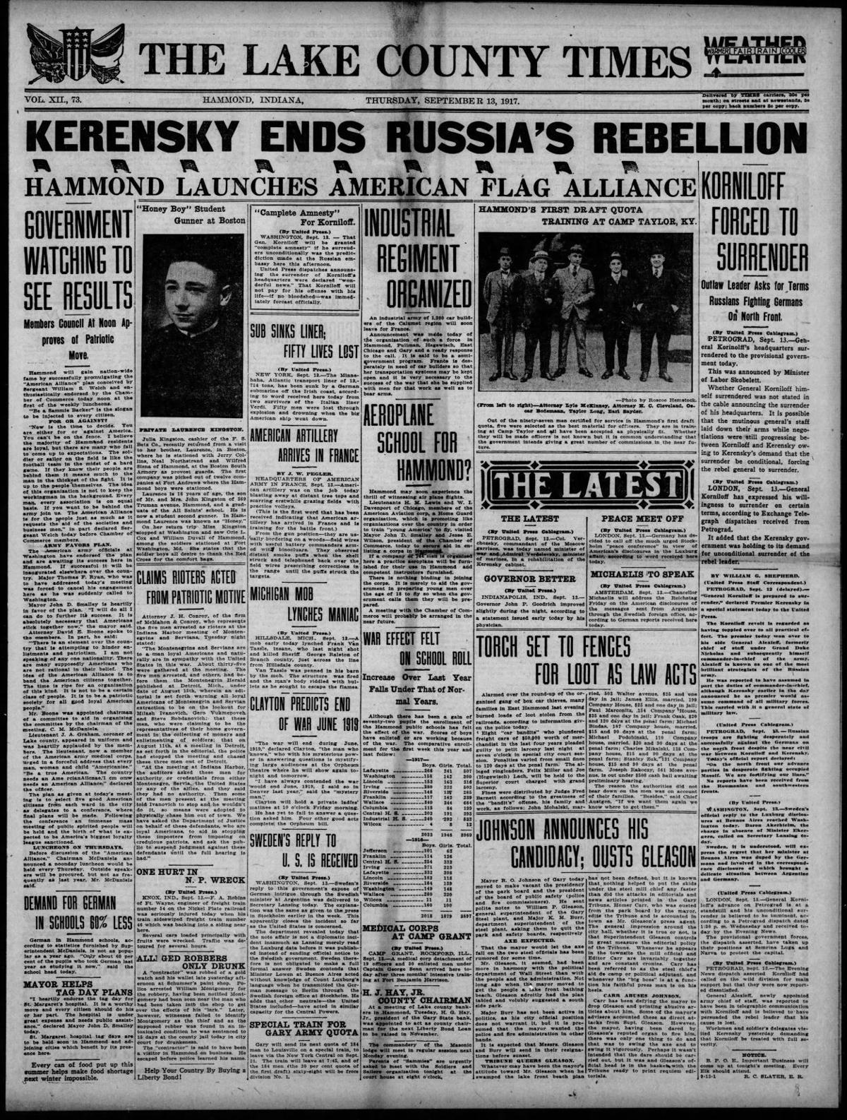 Sept. 13, 1917: Aeroplane School for Hammond?