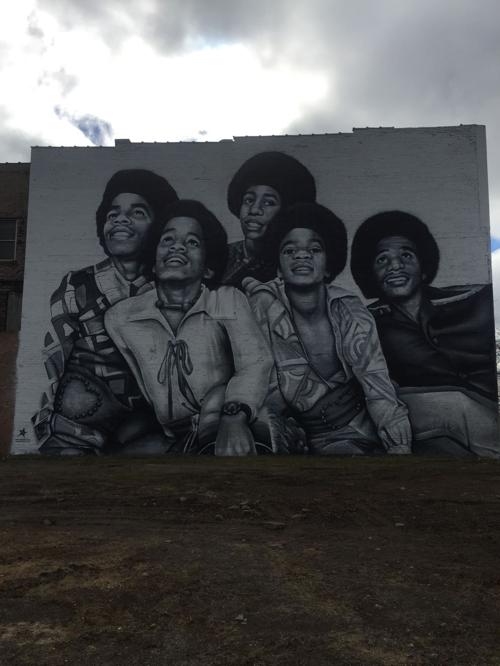 Four-story Jackson 5 mural towers in downtown Gary