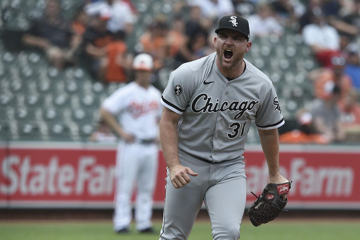 Chicago White Sox starting pitcher Dylan Cease throws to a Houston Astros  batter during the first inning of a baseball game in Chicago, Friday, July  16, 2021. (AP Photo/Nam Y. Huh Stock