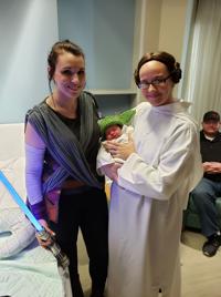Babies don Baby Yoda caps at Franciscan Health hospitals