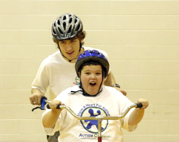 special needs kid with helmet